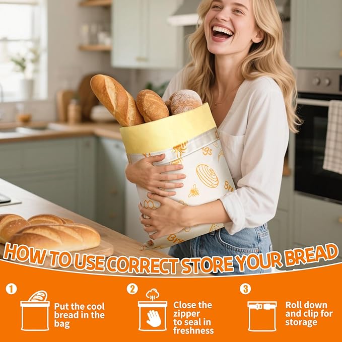 2-Pack Reusable Beeswax Bread Bags for Homemade Sourdough | XL 17x12 Inch Cotton Food Storage Bag Keeps Fresh Longer | Breathable Eco-Friendly Wrap for Boules & Loaves