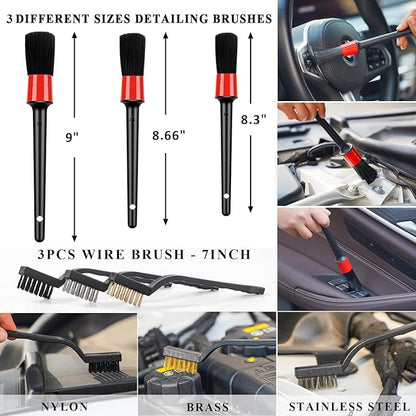 40Pcs Car Wash Detailing Kit Cleaning Kits with Foam Gun Sprayer Vacuum with Long Cord Drill Brush Large Wash Mitt Towels Complete Interior Exterior Car Washing Supply Set Black