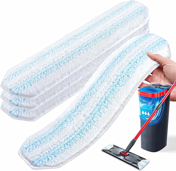 AIR U+ Mop Pad Replacements Compatible with O-Cedar H2prO Flat Mop System, 4 Pack Machine Washable Reusable Microfiber Heads, Wet Dry Cleaning Pad Refills for All Floor Types