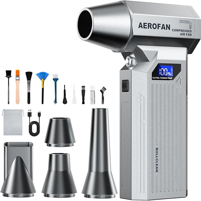 Compressed Air Duster - 160,000RPM Electronic Air Duster with LED Light, 4-Gear Adjustable Mini Turbo Fan Duster, Rechargeable Cordless Air Blower Gun for PC/Keyboard/Car/Home/Outdoor