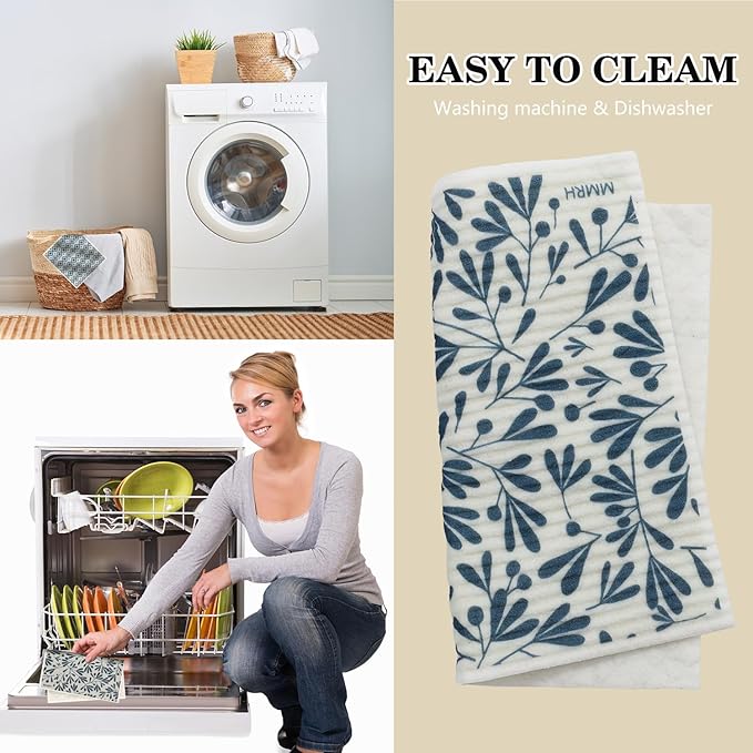 6 Pack Swedish Dishcloths for Kitchen |Watercolor Dish Towels | Reusable Paper Towels Washable | Non-Scratch Cellulose Sponge Cloths | No Odor, Biodegradable, Swedish Cloths, Ukiyo-e﻿