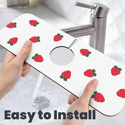 Strawberry Print Strawberries Kitchen Sink Splash Guard Faucet Mat Super Absorbent Fast Drying Mat Sink Gadgets-Fast Drying Pad Sink Mat For Kitchen Bathroom (15" X 5.5" )