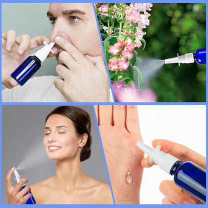 40 Pcs Nasal Spray Bottles, 30ML/1oz Blue Glass Refillable Fine Mist Empty Nasal Spray Bottle with 8 Funnels and 8 Labels