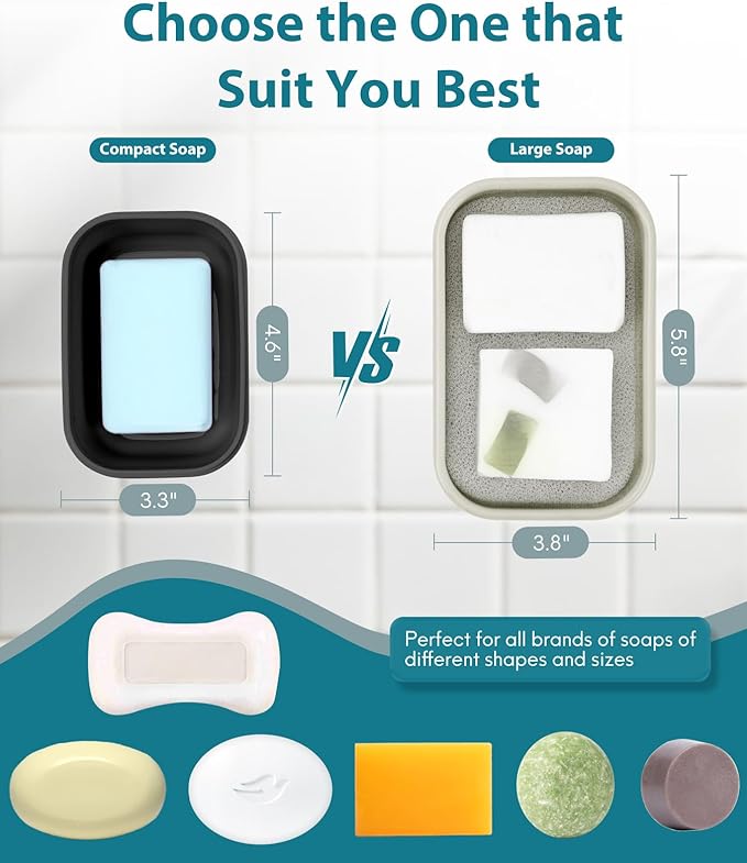 Quatish Large Leakproof Travel Soap Case, Solid Shampoo Bar Holder, Silicone Soap Box with Draining Layer, Enhanced Soap Container, Suitable for Camping, Gym, Bathroom, Outdoor Essentials, Beige