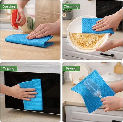 Homaxy Swedish Dishcloths for Kitchen, 15 Pack Reusable and Washable Cellulose Sponge Cloths Dish Towels, Absorbent and No Odor Paper Towels for Dishes ＆ Counters, Blue