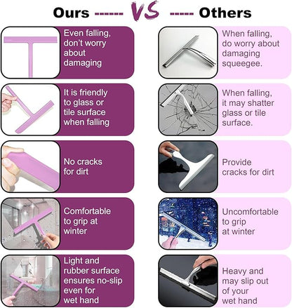 Silicone Rubber Blade Shower Squeegee 9" in Width Window & Car Squeegee - Pink