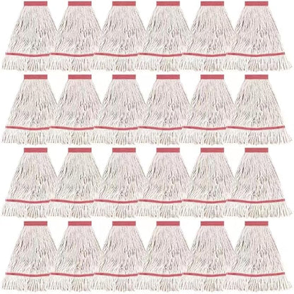 MATTHEW CLEANING Heavy Duty Mop Head Commercial Replacement for General and Floor Cleaning, Wet Industrial Blue Cotton Looped End String Head Refill (Case of 24) White