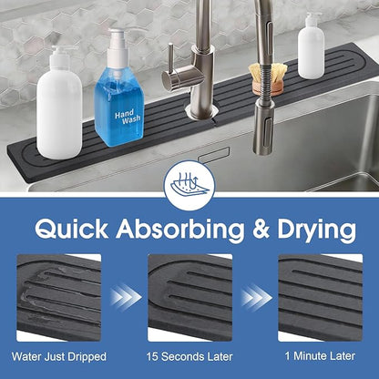 Stone Faucet Mat for Kitchen Sink, Water Absorbing Stone Faucet Splash Guard for Bathroom Counter, Stays Put, Super Absorbent Diatomite Fast Drying, Prevent Moisture for Kitchen Bathroom Counter