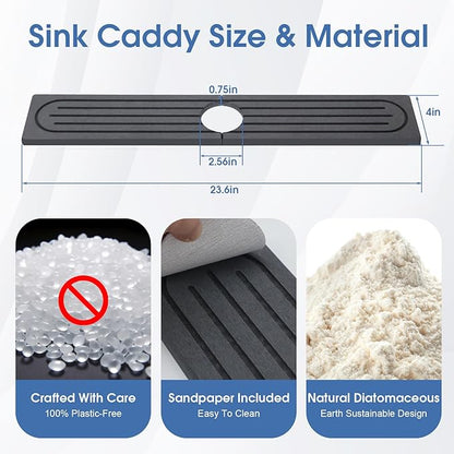 Faucet Mat for Kitchen Sink Protectors, Super Absorbent Faucet Splash Guard, Diatomite Stone Sink Tray, Stone Drying Mat for a Variety of Uses Around the House Where Water, Moisture is Plentiful