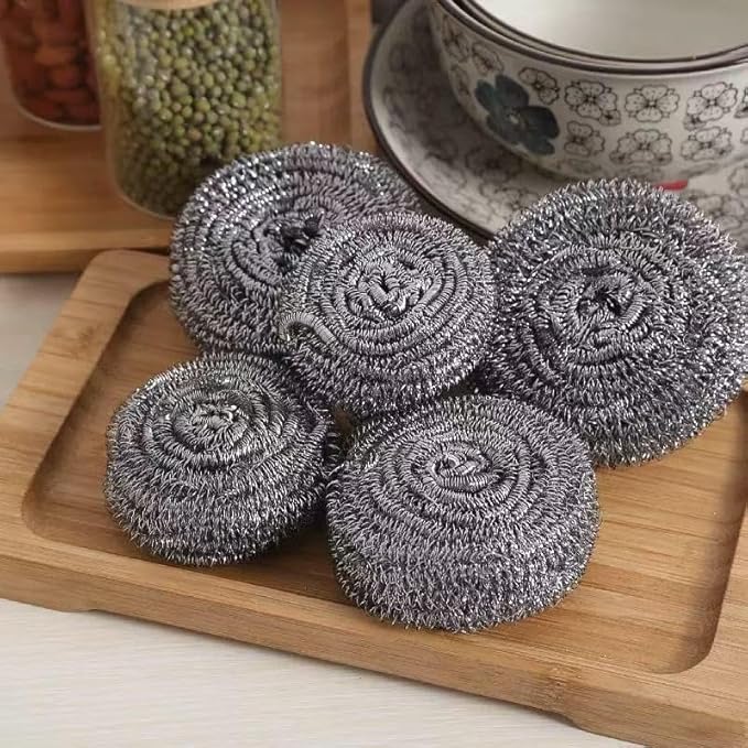 6-Piece Stainless Steel Sponge Scrubber - A Flexible Stainless Steel Velvet Scrubber for Cleaning Tableware, Kitchens, bathrooms, POTS, Pans, Grills and Sinks