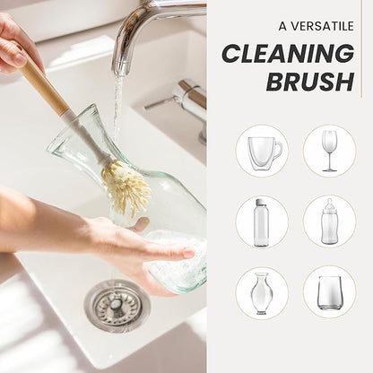 Vigar Zeroline 10.2" Bamboo Bottle Brush With Long Handle - Water Bottle Brush for Glassware, Tumblers, Jars and Vases, Kitchen Dish Scrubber, Wooden Bottle Cleaner, Dish Brush for Sink, Kitchen Brush