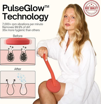 Aura Body Clean Pro⁺ - Silicone Electric Body Scrubber for Acne, Ingrown Hair & KP - IPX7 Waterproof, Rechargeable Exfoliating Shower Brush with Handle. Freeform Grip, & 7000+ Sonic Vibration - Rose