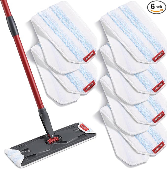 Microfiber Mop Pads 6 PCS, 15.95” x 4.33” Reusable Washable Replacements Mop Pads for Wood Floor Compatible with O-Cedar H2prO, Blue and White Stripes