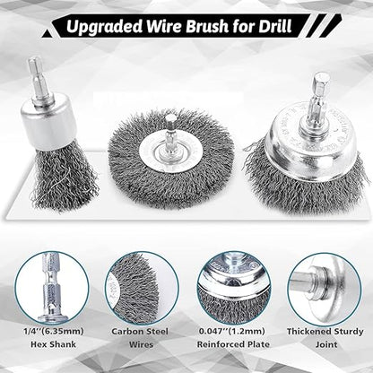 Double Elite 7 Pcs Wire Cup Brush for Drill, 1/4 Inch Hex Shank Abrasive Wire Wheel for Drill, Drill Wire Brush Attachments Set Coarse Crimped Carbon Steel for Home Use, Rust Removal, Polishing