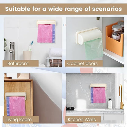 2 PCS Wall Mount Trash Bag Dispenser Roll Holder, Kitchen Garbage Bag Storage Box Roll Holder, Plastic Bag Holder Organizer Under Sink (Beige)