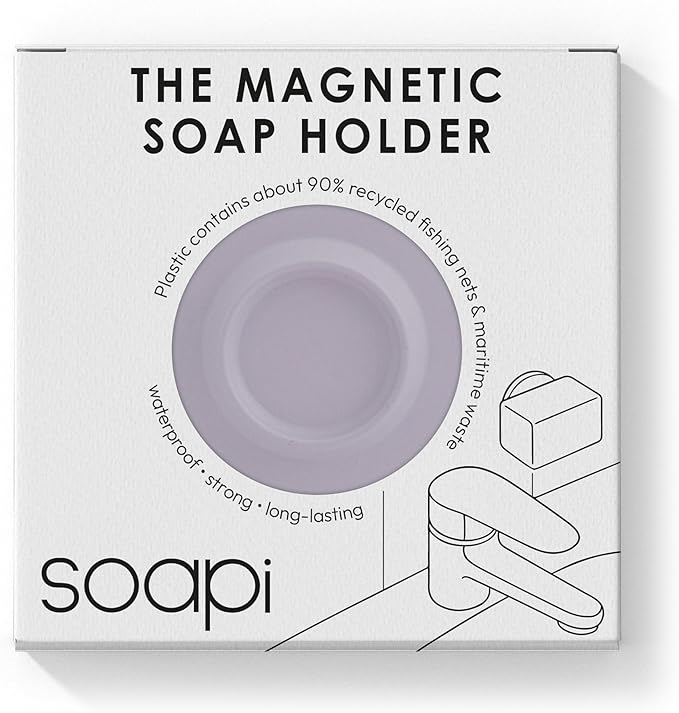 Magnetic Soap Holder – No-Drill Installation – Space-Saving Wall Soap Dish – Wall Mounted, Eco-Friendly Bar Soap Holder – Recycled Ocean Plastic – Stick Anywhere - Soapi (Lavender)