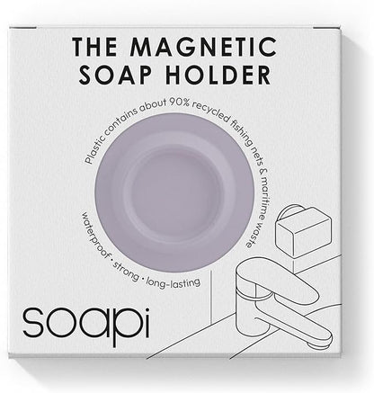 Magnetic Soap Holder – No-Drill Installation – Space-Saving Wall Soap Dish – Wall Mounted, Eco-Friendly Bar Soap Holder – Recycled Ocean Plastic – Stick Anywhere - Soapi (Lavender)