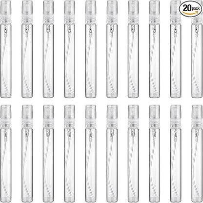Mini Spray Bottle 10ml, 20 Pack 10ml Refillable Glass Spray Bottle Empty, Fine Mist Refillable Mini Perfume Bottle, Glass Bottle Perfume Atomizer, Small Empty Sample Containers, Clear