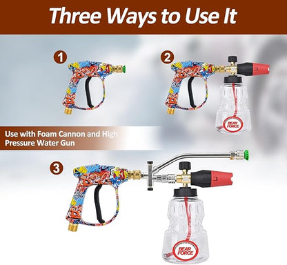 BEAR FORCE Foam Cannon Dual-Connector Accessory, Pressure Washer Double Tip Attachment for Soap Cannon, 5 Pressure Washer Sprayer Nozzles #035, 1/4" Quick Connect, for Car Wash, Car Detailing