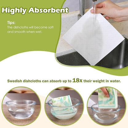 6 Packs Swedish Paper Cloths for Kitchen, Reusable Paper Towels Washable Dish Rags, Highly Absorbent Kitchen Towels Quick Drying Swedish Sponge Cleaning Dish Cloths(Eucalyptus Leaves)