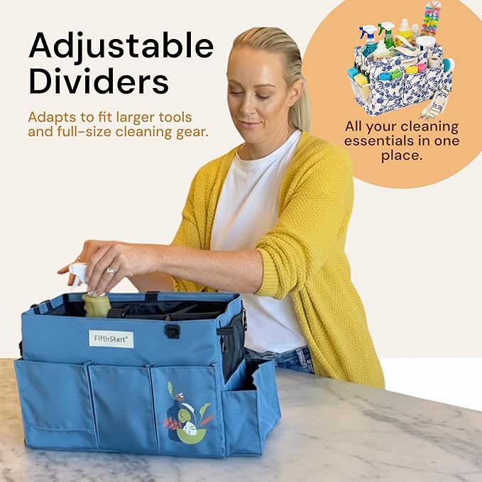 Multiuse Large Blue Floral Diaper Caddy with Waist, Shoulder Strap, 9 Pockets, Mesh Base, and Adjustable Compartments