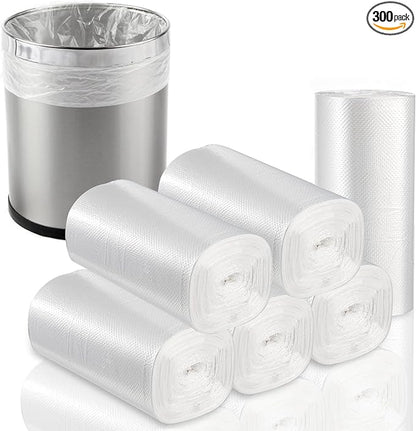 Tebery 300 Counts 4 Gallon Clear Small Garbage Bags Trash Bags, Wastebasket Bin Liners for Bathroom Bedroom Office Trash Can, 6 Rolls