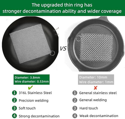 Cast Iron Cleaner & Chainmail Skillet Scrubber - 36''x36'' 3.8mm Small Ring, 316L Stainless Steel Interlocking Mesh Sheet, Flexible Chainmail Panel, Fine Linked Ring Fabric, Woven Ring Net