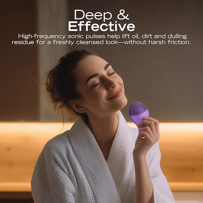 Nautica PC120 Facial Cleansing Brush Made with Ultra-Hygienic Soft Silicone, Waterproof, Rechargeable Vibrating Face Exfoliator Scrub Brush with Sonic Technology for Men & Women - Hy Purple
