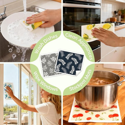 Swedish Dishcloths for Kitchen, 5 Pack Leaf Reusable Paper Towels with 3 Hooks, Washable Dish Cloth Set, Absorbent Cleaning Cloths for Home Washing Dishes Housewarming Gifts for Friend