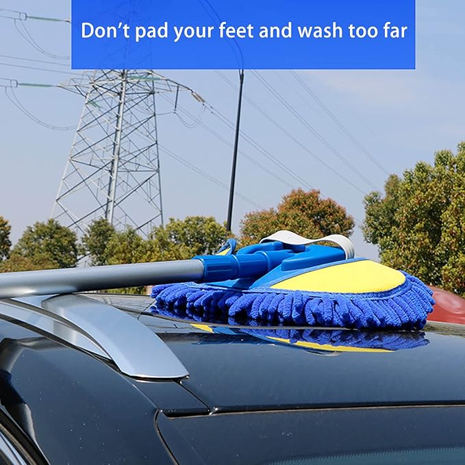 Microfiber Car Wash Brush with 46" Telescopic Long Handle, Windshield Cleaner Tool, Car Wash Mop, Car Cleaning Brush Kit, Car Duster, No-Scratch, for Car, RV, Truck, Floor Washing