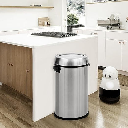 Garvee 65 L/17 gal Swing Top Trash Can, Fingerprint-Proof Stainless Steel Garbage Can, Heavy Duty Commercial Round Trash Bin with Swing Lid for Kitchen, Outdoor, Home, Office, Silver