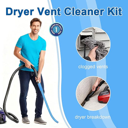 Upgraded Dryer Vent Cleaner Kit: Dryer Lint Vac Attachment, Universal Vacuum Hose Attachment Tool for Lint Removal, Clogged Ducts Deep Cleaning, Quickly Lint Remover