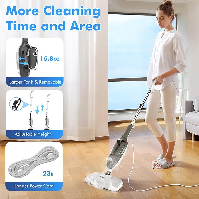 Steam Mop - All-in-one Detachable Floor Steamer with 11 Accessories, Multipurpose Steamer for Hardwood Floors, Clothes,Windows,Tiles,Carpet, Powerful Handheld Steam Cleaner for Home Use