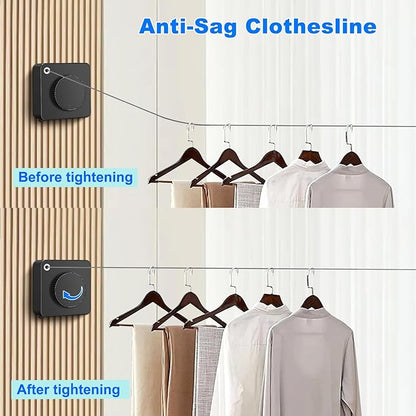 15.7Ft Retractable Clothesline Indoor is Also an Anti-sag Retractable Clothesline Outdoor,Stainless Steel Wire Laundry line Retractable for Drying Clothes ，with 12 Clip (Black)
