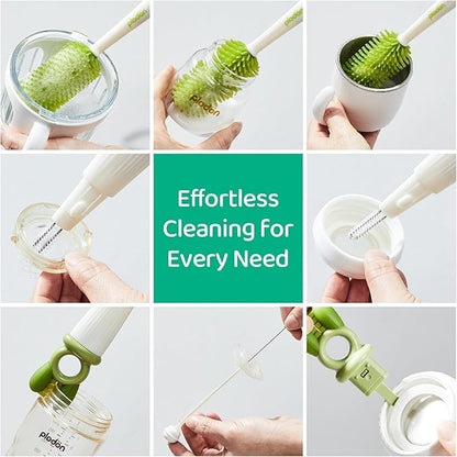 Detachable 5-in-1 Bottle Cleaning Brush Set - Silicone Baby Bottle Brush Cleaner Kit with Nipple Brush, Detail Brush & Straw Brush, Portable Long Handle Bottles Scrubber Cleaning Tool