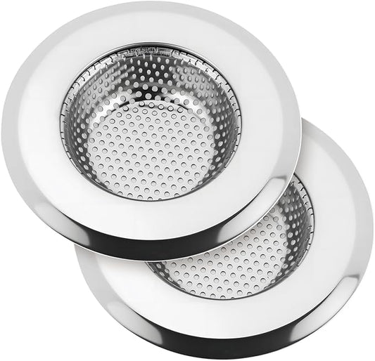 Kitchen Sink Drain Strainer, Premium Stainless Steel Rust-Proof Wide Rim Kitchen Drain Strainer Stopper Filter Basket for Kitchen Sinks (2 Pack)
