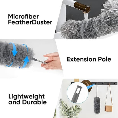 5PCS Retractable Washable Curved Microfiber Duster, with Extension Pole Feather Duster, Reusable Bendable Washable Dusters Set, for Cleaning Ceiling Fan, High Ceiling