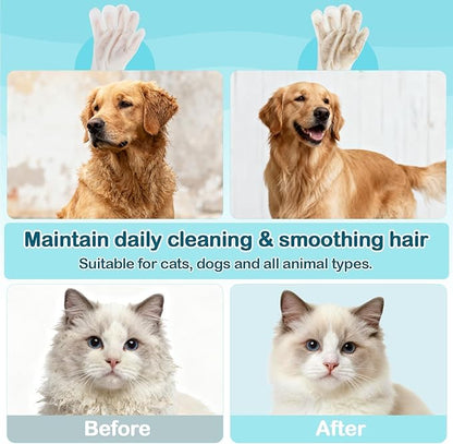 RAINFLOW 8PCS Pet Glove Wipes for Dogs Individual Pet Cleaning Gloves,Gentle Hydrating & Nourish Fur,Grooming Gloves for Dog & Cat Fur Horse Coat Care，Pet Bathing Wipes for Daily Care,Travel