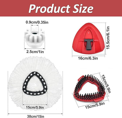 Mop Heads Replacements,Scrubber Head,Base and Pedal Bearing Replacement Combo Set for O-Cedar EasyWring 1-Tank System,Microfiber Mop Replace Head and Scrub Brush for Multi Surface Floor