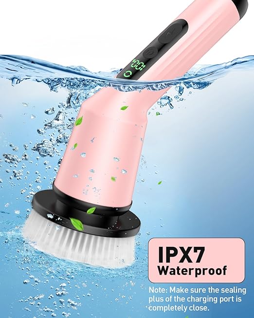 Shower Scrubber with Long Handle, Bathroom Cleaner Brush with 8 Brush Heads, Cordless Electric Spin Scrubber for Cleaning with 2 Speed, Cleaning Supplies for Bathtub Kitchen Floor Tile Toilet