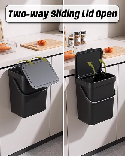 3.2 Gallons Hanging Trash Can with Slide Lid - Kitchen Garbage Can, Under Sink Trash Can, Garbage Can for Bathroom, Waste Bucket Outdoor Indoor, 12L(Black)