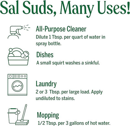 Dr. Bronner's Sal Suds Biodegradable Cleaner (1 Gallon) – All-Purpose Pine Mop Detergent for Floors, Multi-Purpose Household Formula, Dish Degreaser & Laundry Use