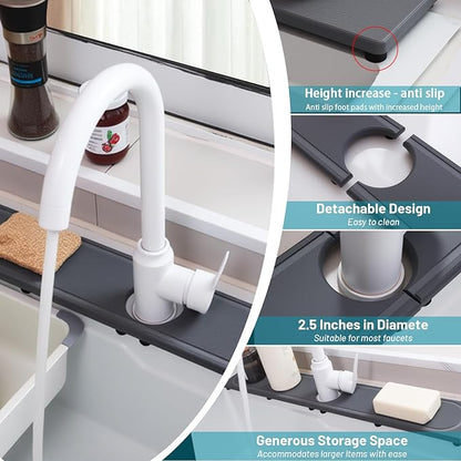 Faucet Mat for Kitchen Sink with Raised Feet, Fast Drying Diatomite Stone Sink Tray, Water Absorbent Faucet & Sink Splash Guard, Prevents Moisture Buildup, Durable Protector for Bathroom Counter