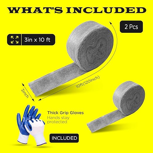 Wool Assortment for Cleaning – 0000 Grade Fine to Coarse Steel Wool Pads & Rolls, Multiple Pack Sizes and Length Options (3" x 10ft (2 Pack))