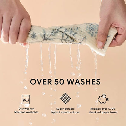 RECYCO Swedish Dishcloths for Kitchen | 4 Pack Oversized Washable Dish Rags | Large Cellulose Reusable Cleaning Paper Towels | Absorbent Counter Dish Cloth Sponge XL Kitchen Wipes, 12" L x 10" W