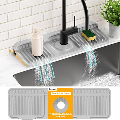 14.6 inch Faucet Mat for Kitchen Sink Splash Guard[7° Slope Fast Self-draining][Snap Lock Fit]Kitchen Sink Faucet Mat Splash Guard Kitchen Sink Area Water Splash Guard Behind Faucet Draining Mat