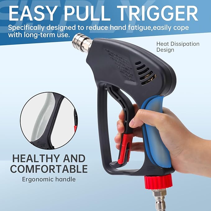 SEPLY Pressure Washer Short Gun, 5000 PSI/10.5 GPM High Power Washer Spray Gun with 5 Nozzle Tips, 3/8'' Swivel Quick and M22-14mm Connect for Foam Cannon Car Wash