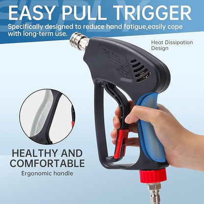 SEPLY Pressure Washer Short Gun, 5000 PSI/10.5 GPM High Power Washer Spray Gun with 5 Nozzle Tips, 3/8'' Swivel Quick and M22-14mm Connect for Foam Cannon Car Wash
