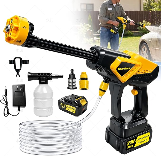 Cordless Portable Handheld Cleaning Tool, 6-in-1 Nozzle, 16.4FT Hose, Foam Cannon & Filter, Handheld Washer for Car, Garden, Outdoor Cleaning