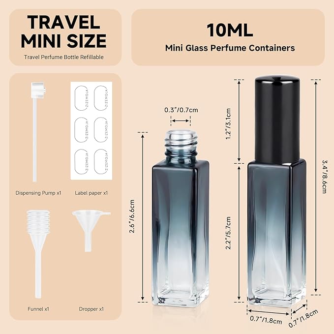 Perfume Refill Bottle, Mini Leak-proof Portable Perfume Travel Refillable Dispenser, 3pcs 10ml Empty Atomizer Sprayer, Pocket Glass Bottle with Funnel and Pipette for Cologne (Gradientblue Black)